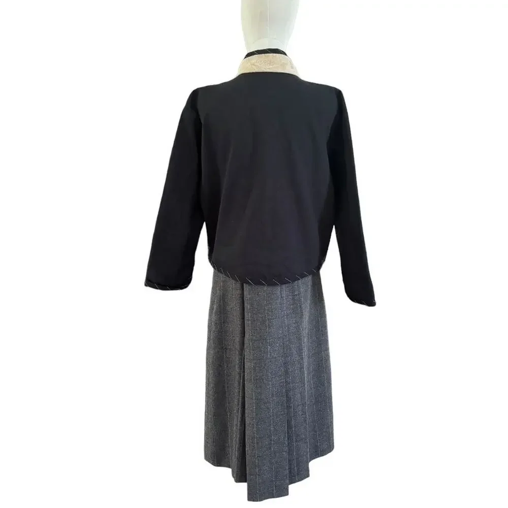 Vintage A La Mode patchwork  jacket black cream frog toggle made USA size large